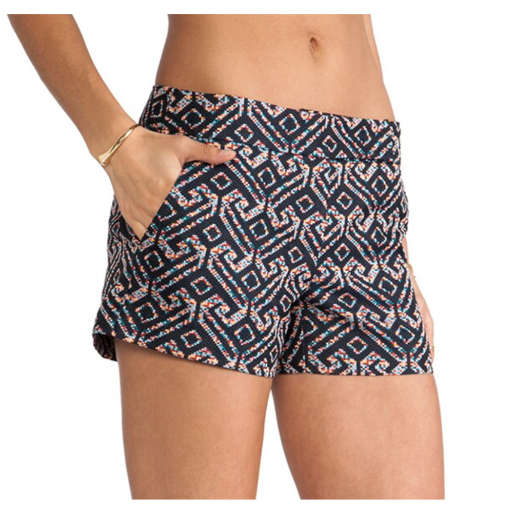 Trina Turk Corbin Flat Front Shorts | Sz 4, Multi Navy Jacquard